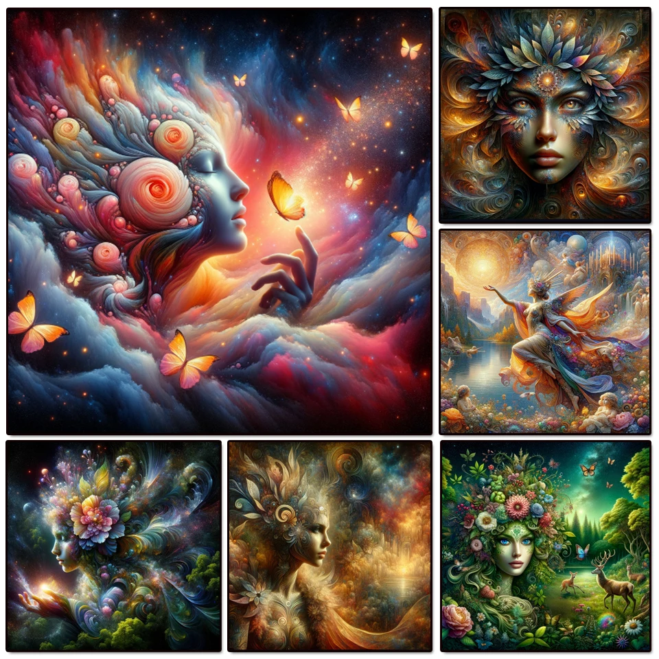 

New 2026 Diamond Painting Woman Portrait Full Square Round Mosaic Surrealist Goddess Embroidery Pictures Rhinestones Wall Decor