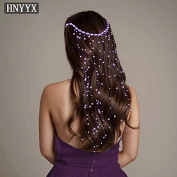 HNYYX-Diadema con cuentas de perlas de cristal para el cabello, accesorios para el cabello, diadema larga, Aro para la cabeza pÚrpura, Tiara de moda para novia y boda, A171