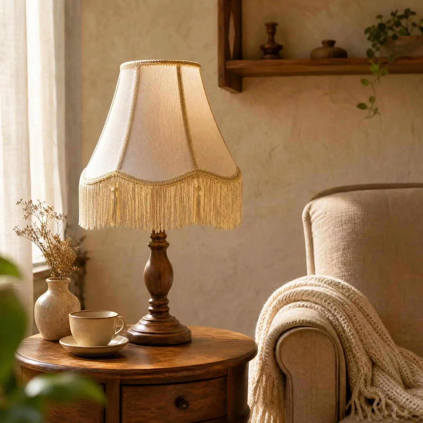 Cream Linen Table Lamp Shade Replacement with Metal Fitter for Living Room Soft Lighting
