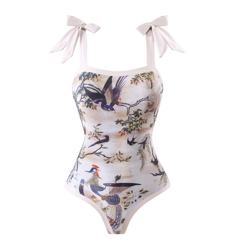 Women\'s One-Piece Print Swimsuit, Birds and Phoenixes Bikini Set, Summer Beachwear, Fashion