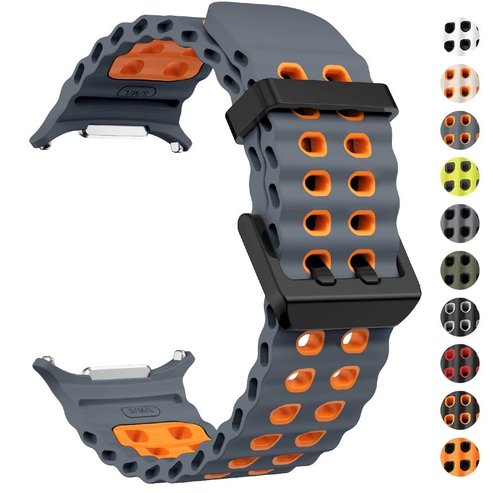 NEW Marine Silicone Strap For Samsung watch ultra 47mm Bracelet No Gaps Sport two-tone Band for Galaxy 8 ultra watchband 2030