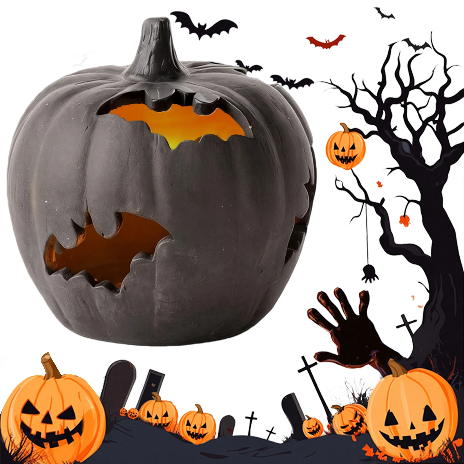 Handmade Bat Cutout Pumpkin Jack O Lantern Ornament Halloween Pumpkins Outdoor Fall Decor Autumn Farmhouse Table Centerpieces