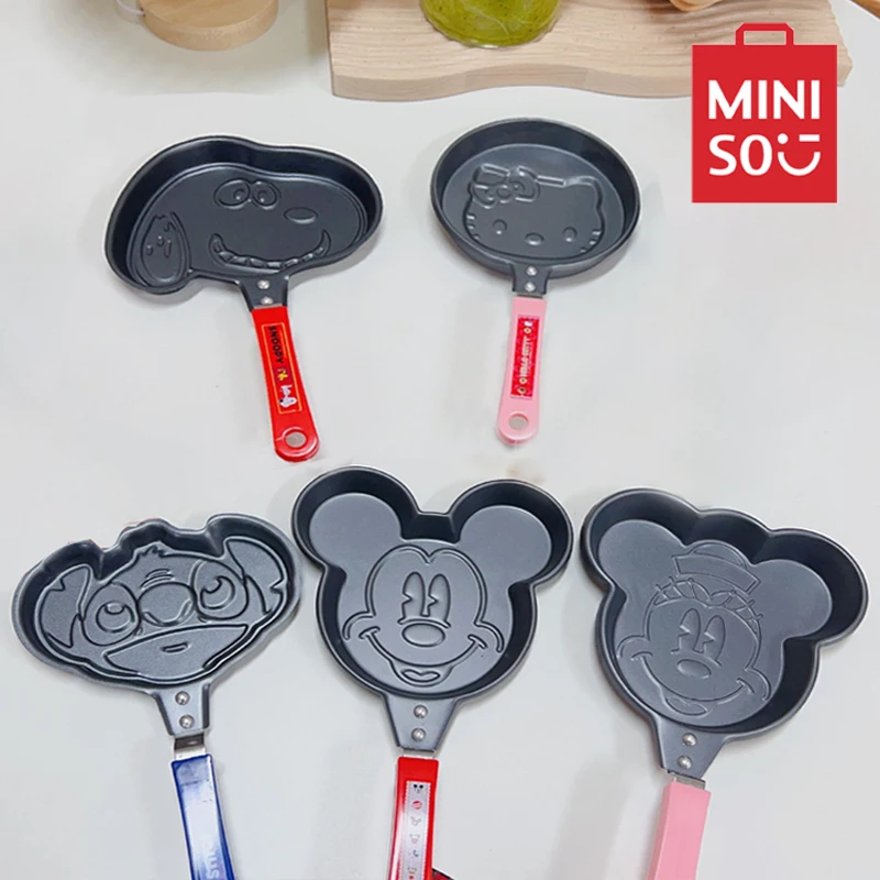 MINISO Cartoon Hello Kitty snoopy Mickey Mouse Frying Pan Non-Stick Kids Breakfast Cooking Home Kitchen Product Camping Cookware