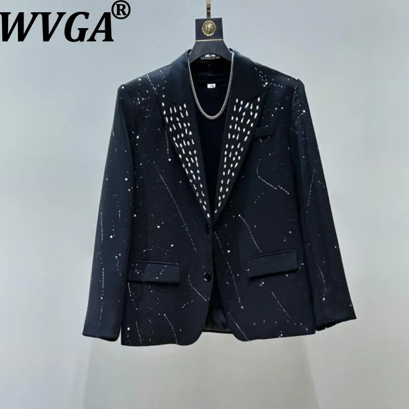 

WVGA Spring Autumn New Man Tide Ink Splash Starry Sky Trendy Long Sleeved Blazer Niche Chic Casual Pocket Suit Jacket Ins W13566