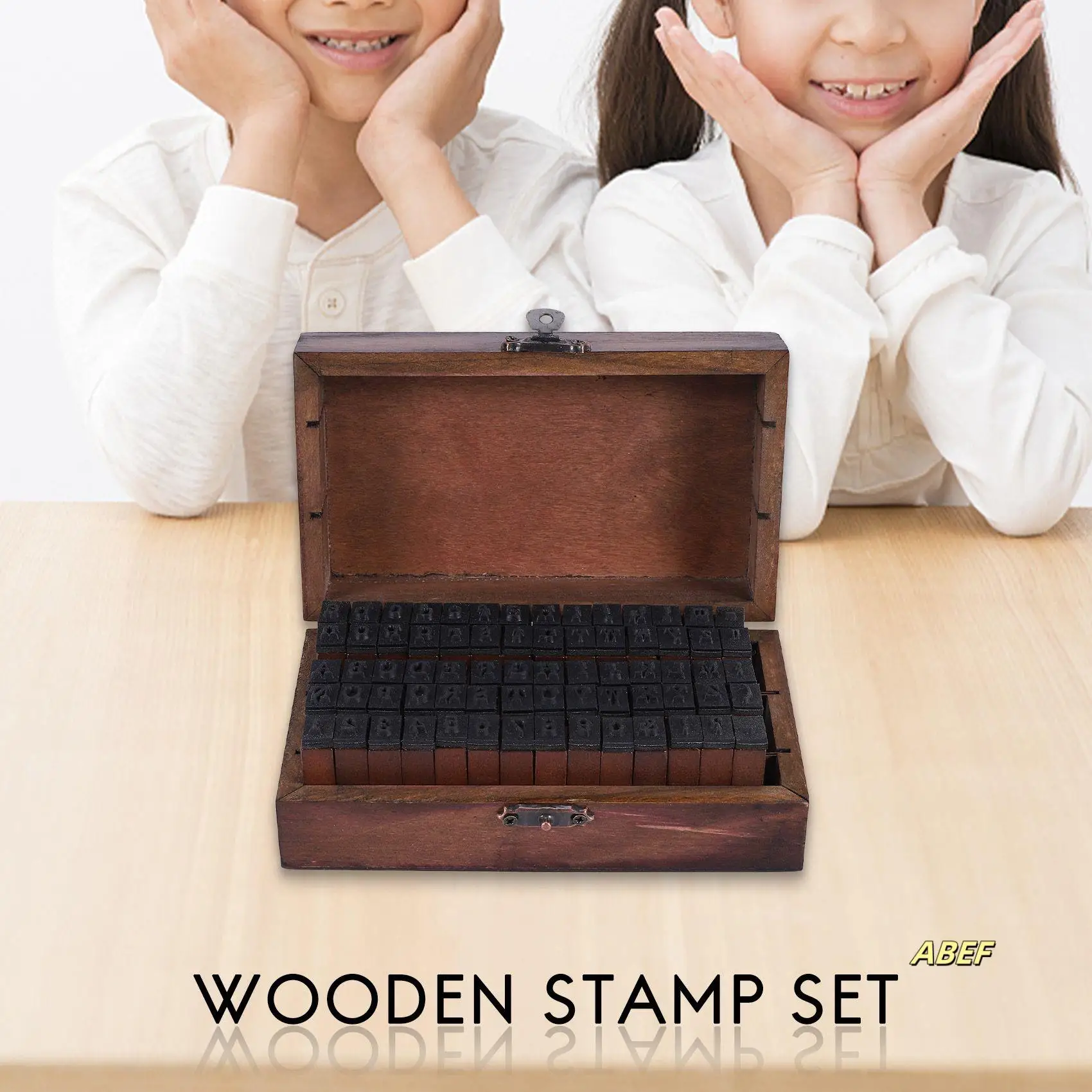 المطاط ختم الأبجدية رقم رمز صندوق خشبي مجموعة طباعة نمط الخشب رسالة 70 قطعة