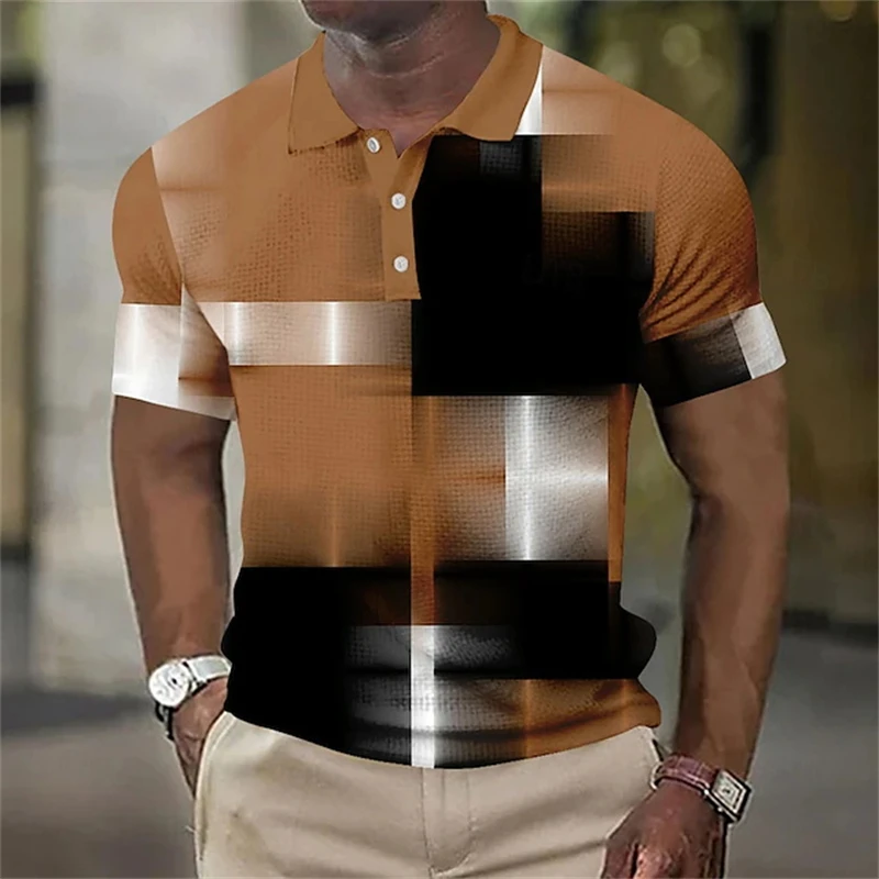 

Мужские рубашки поло с геометрическим рисунком Рубашки поло с коротким рукавом Летняя уличная одежда с 3D принтом Повседневная простая повседневная одежда на пуговицах Мужские рубашки для гольфа
