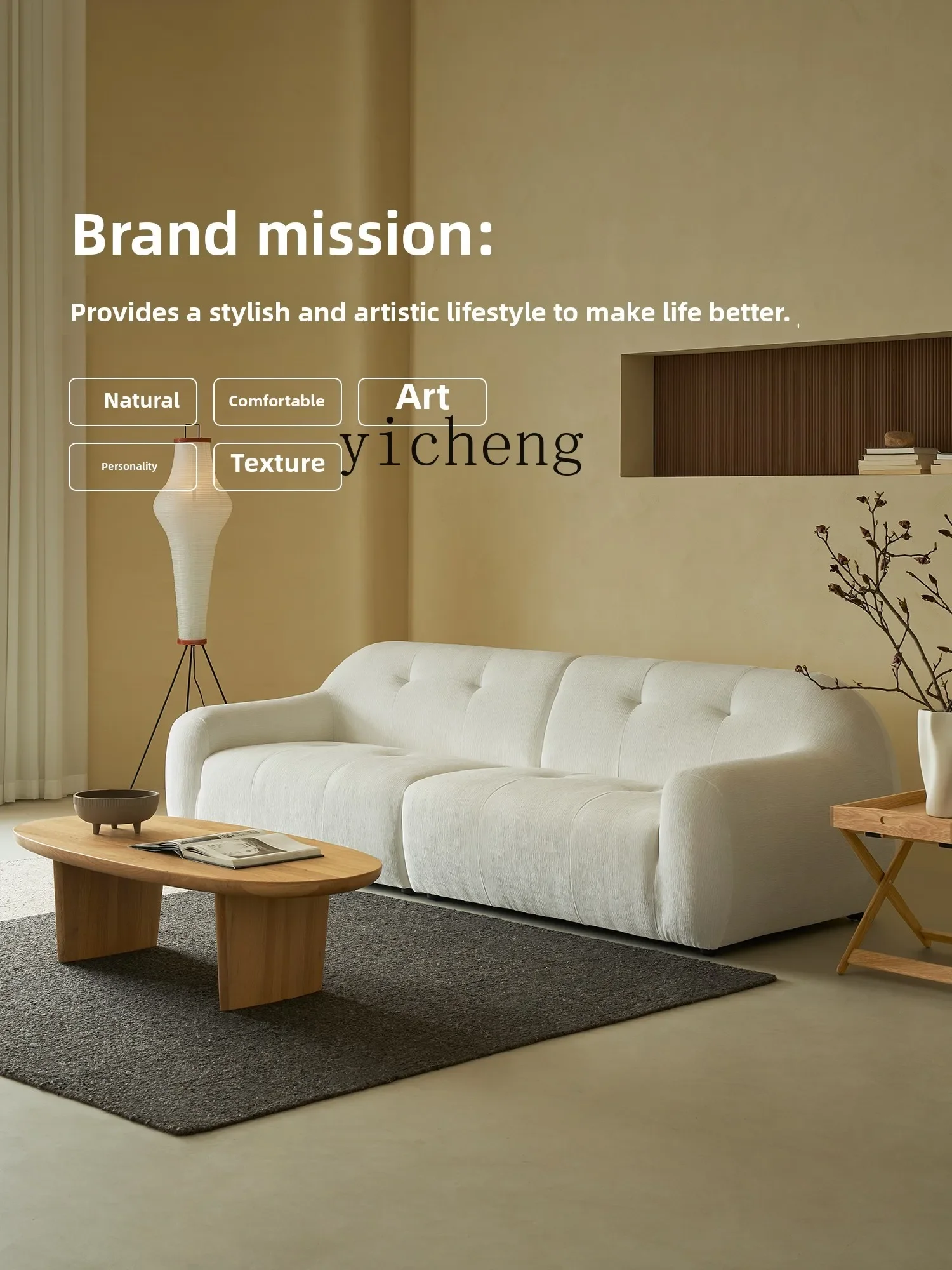 L23 Fabric Sofa Retro Cream Style Living Room Small Apartment Large Sitting Deep Straight Row Three People