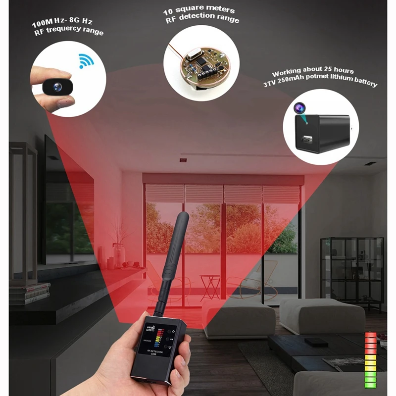 Anti Detector segnale RF obiettivo della fotocamera Wireless Bug GPS Tracker dispositivo GSM magnetico Scan Finder