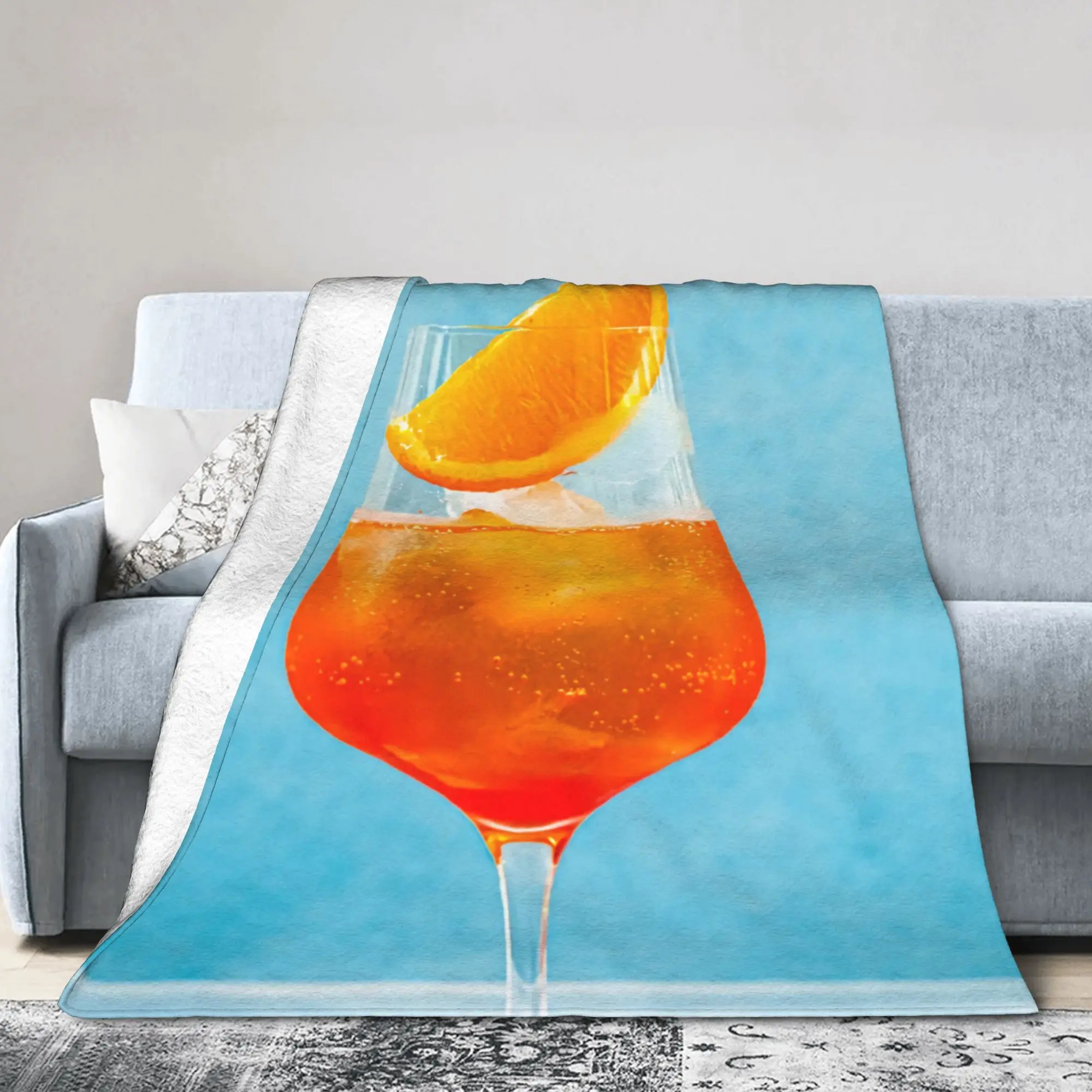 Custom Aperols Spritz Print Blanket Warm Fleece Soft Flannel Drinking Cocktail Throw Blankets for Bedding Couch Travel Autumn