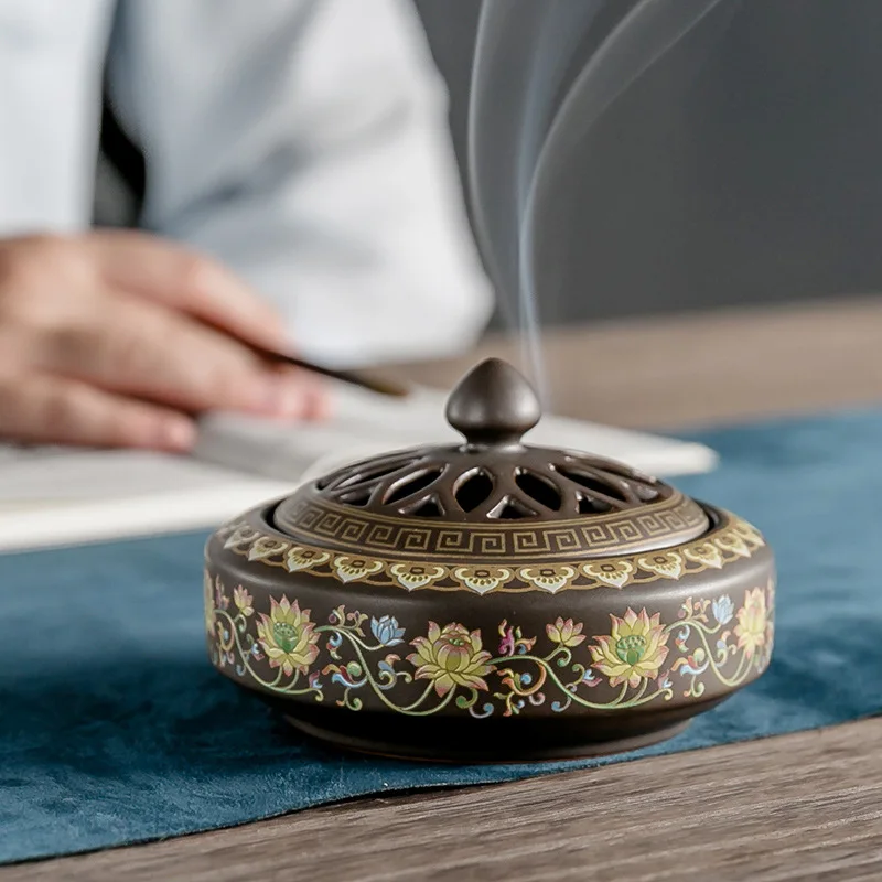 

Ceramic Cloisonne Incense Burner Ornament Backflow Aromatherapy Burner Home Room Incense Channel Enamel Color
