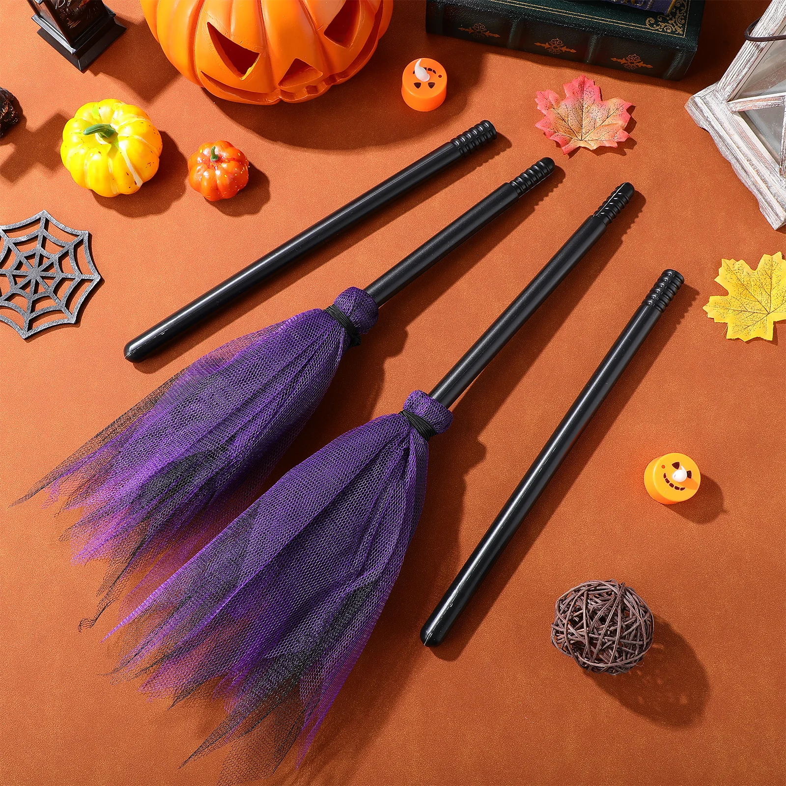 

2pcs Kids Witch Broom Plastic Broomstick For Halloween Party School Events Theatrical Performances Costume Cosplay Decor