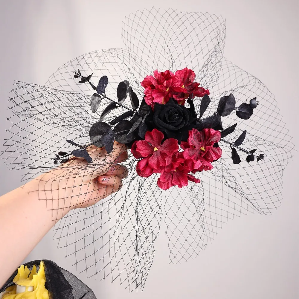 

Creative Unique Halloween Hairpin Fashion Decorative Rose Hairpin Elegant Mesh Headpiece Cosplay