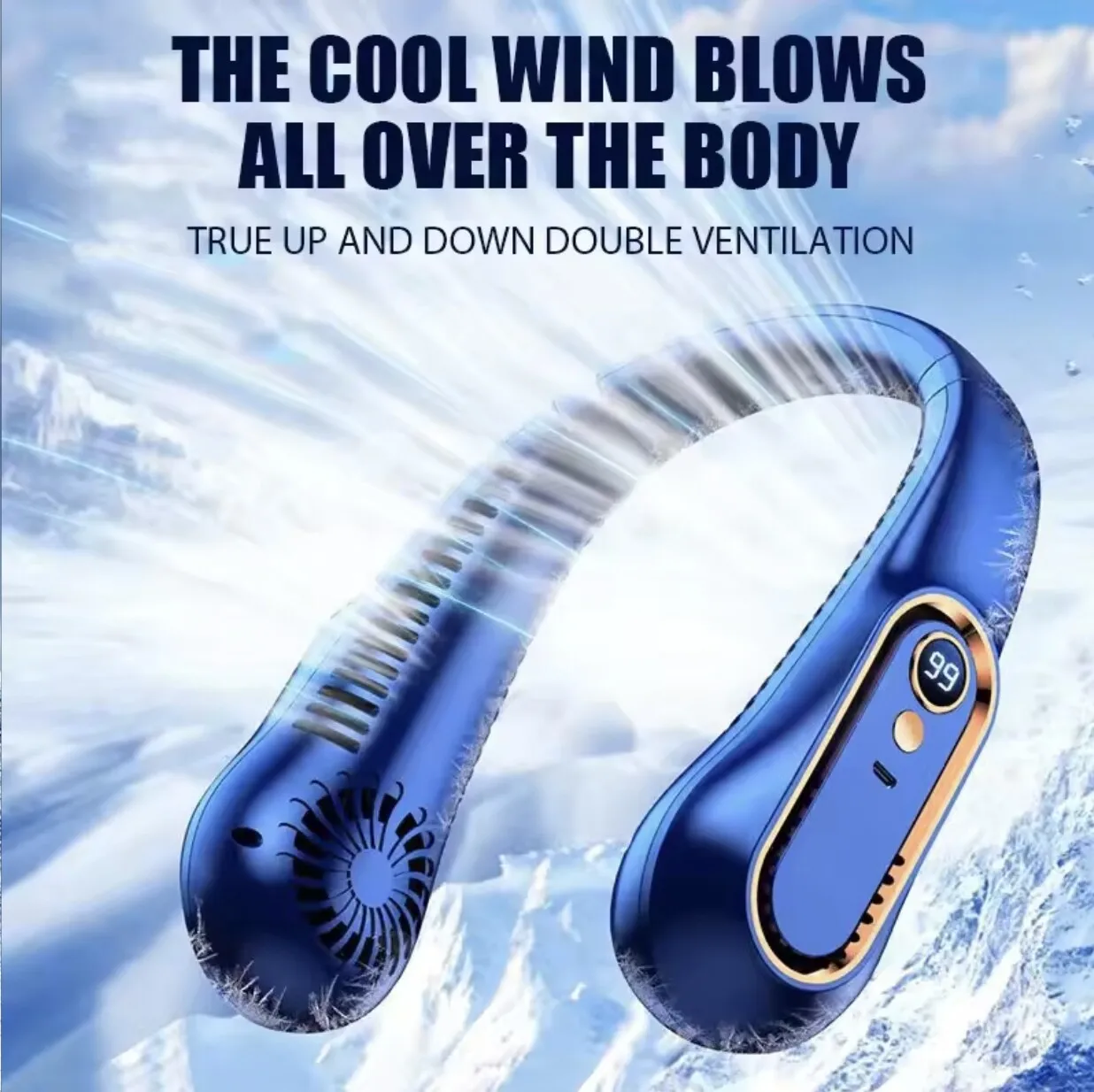 Neck Bladeless Fan Portable Lazy Silent Fan Air AC Usb Charging Adjustable Wind Display 1200mAh