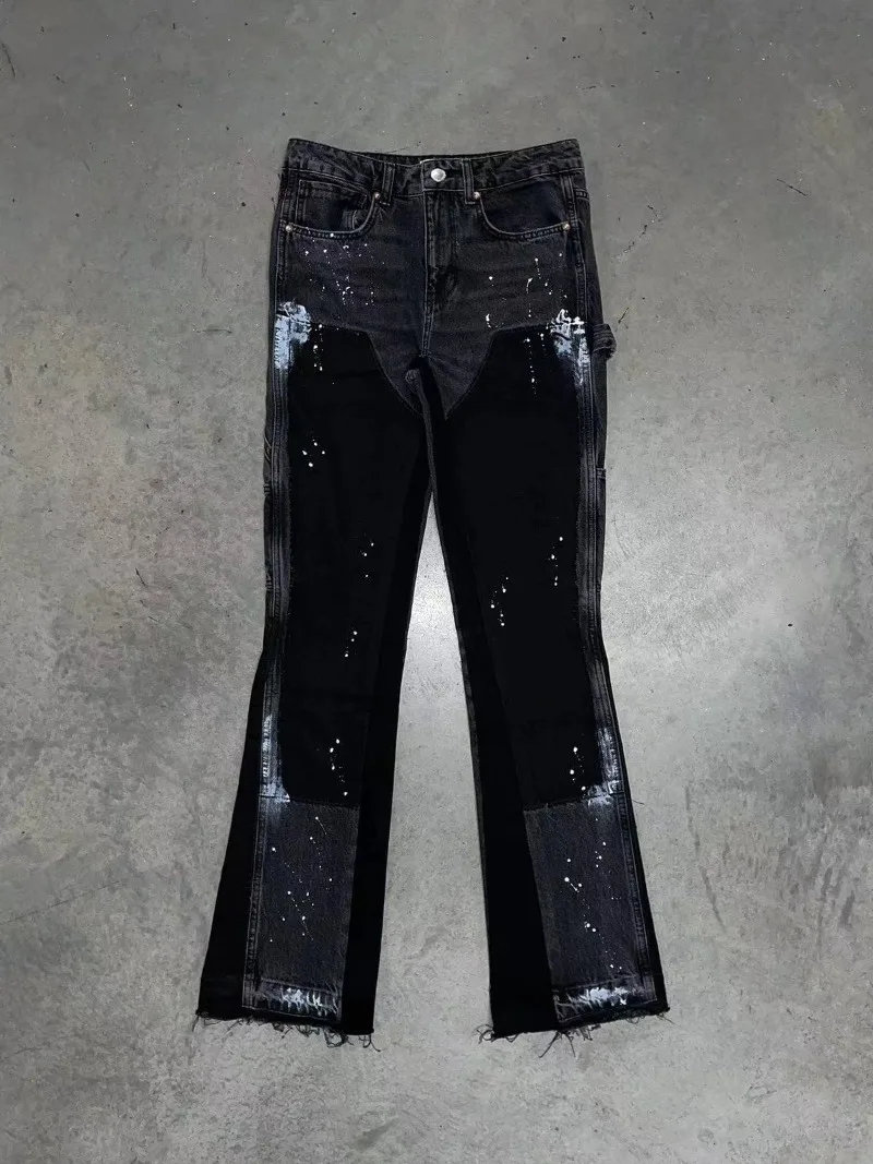 Punk High Street ruwe rand micro-trompet skinny jeans Mannen Y2k Broek 2024 nieuwe biker rock stijl laagbouw stretch vloerlengte broek