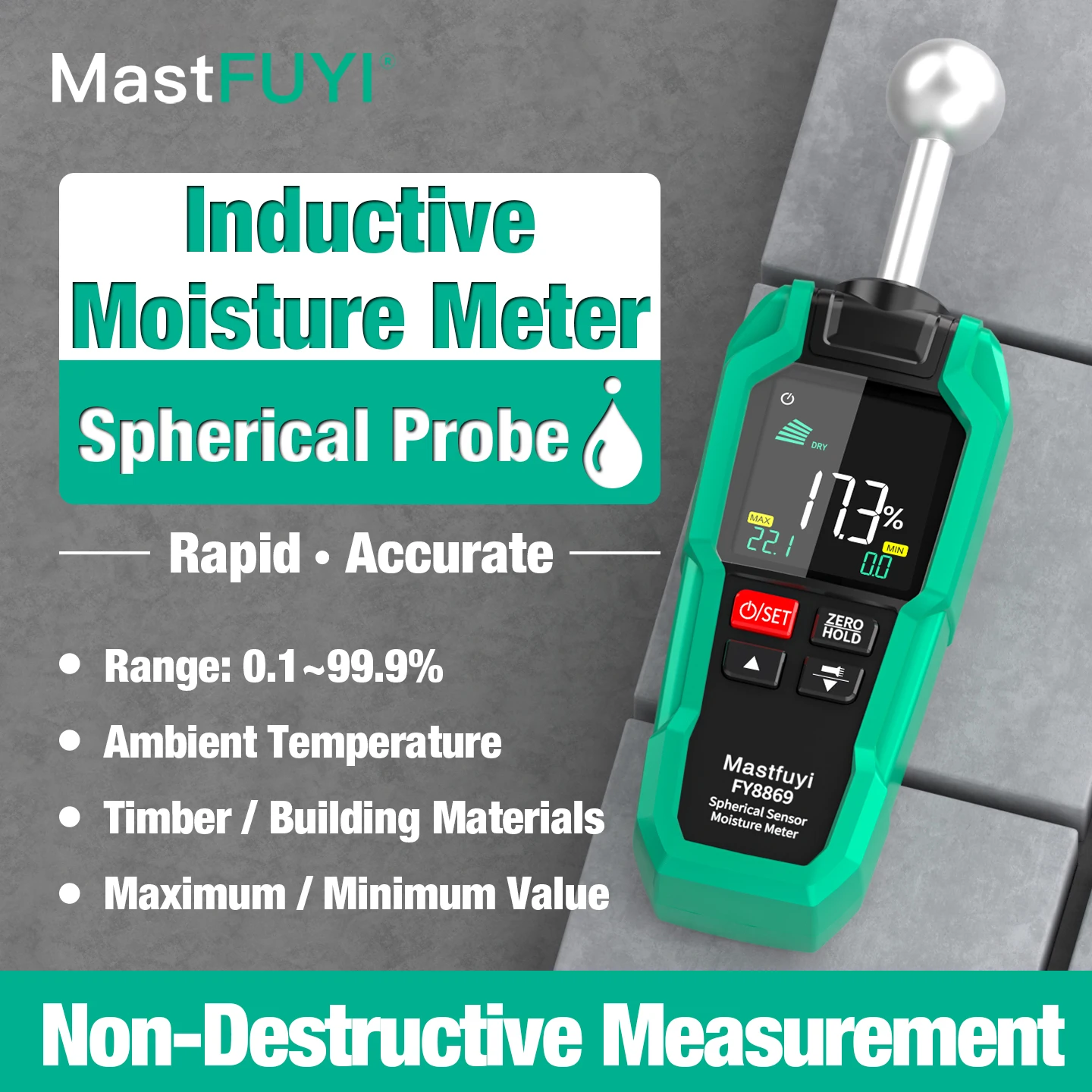 

MASTFUYI Pinless Moisture Meter, Water Leak Finder, Non-Invasive Ball Sensor for Wood, Drywall, Flooring in Homes & RVs