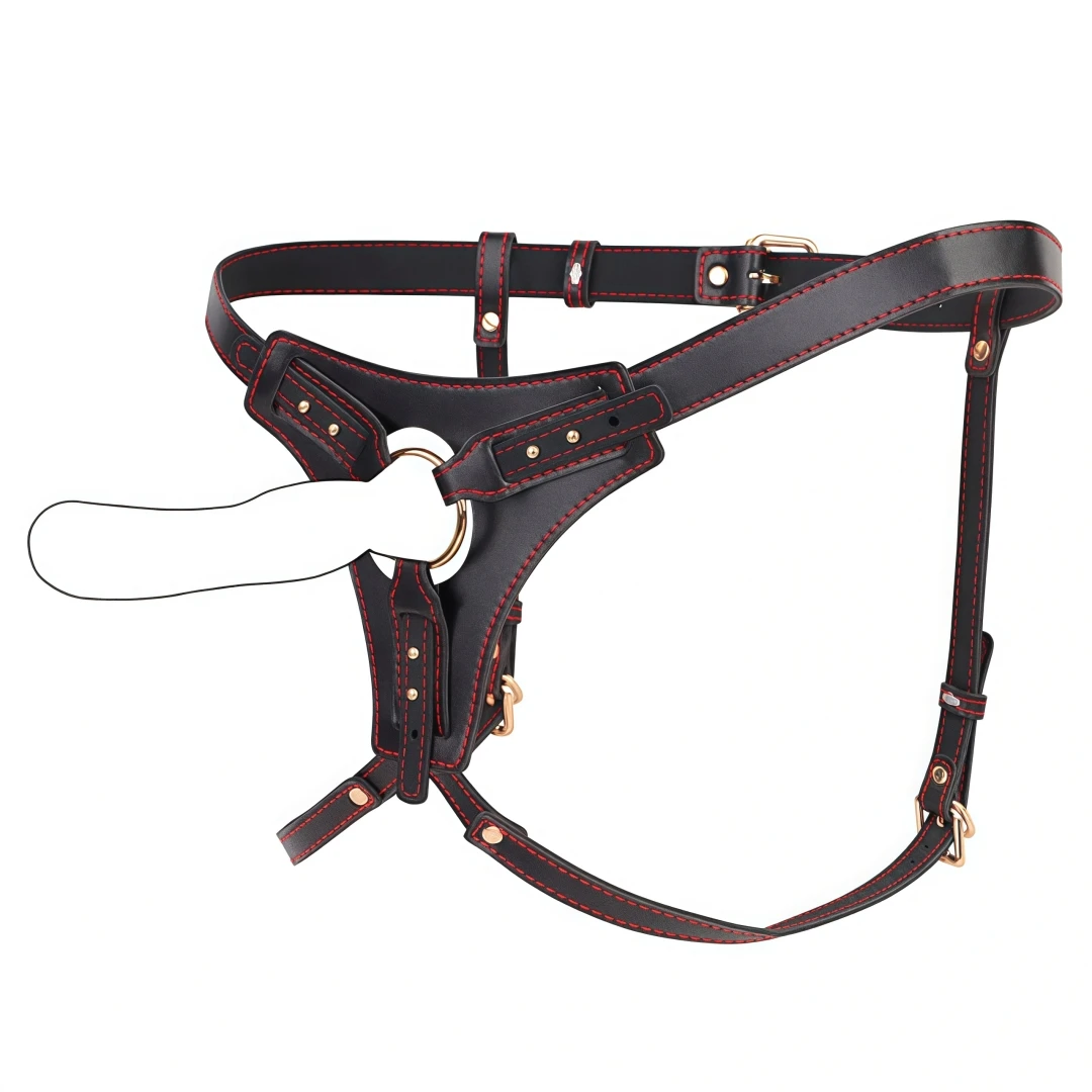 Wearable Strap On Dildo Harness Pants PU Leather Adjustable Pegging Harness Bel…