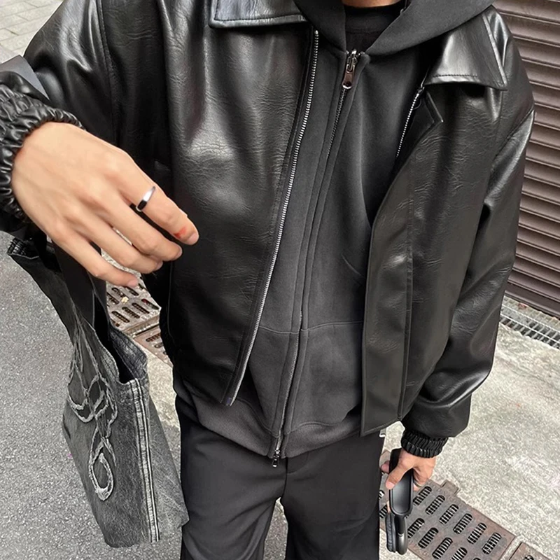 أنيق سليم صالح معطف جلد للرجال الخريف الشتاء عادية بلون بولي Leather الجلود معاطف السترة الرجال العصرية سترات طويلة الأكمام