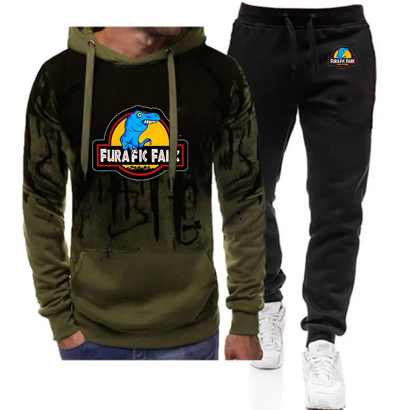 2025 Spring And Autumn Furafic Fark Printing Men's New Gradient Color Set Hoodie+Casual Sweatpant Two-piece Suit