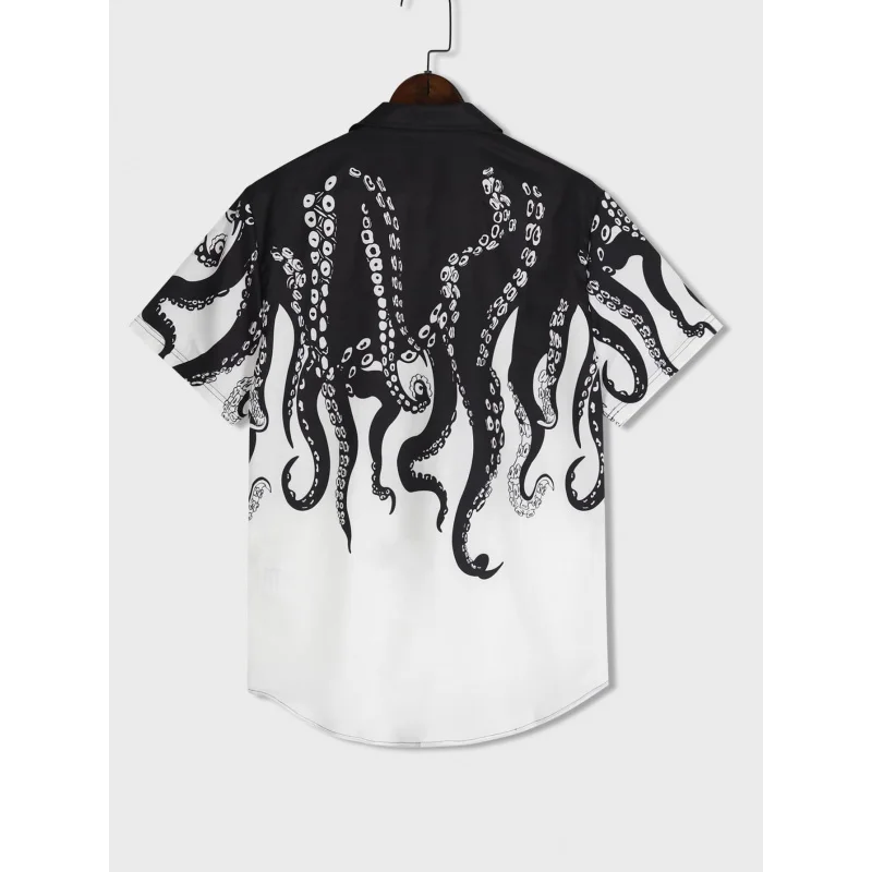 New style casual men's streetwear - Sea animal octopus handprint Y2K shirt, fashionable casual oversized shirt