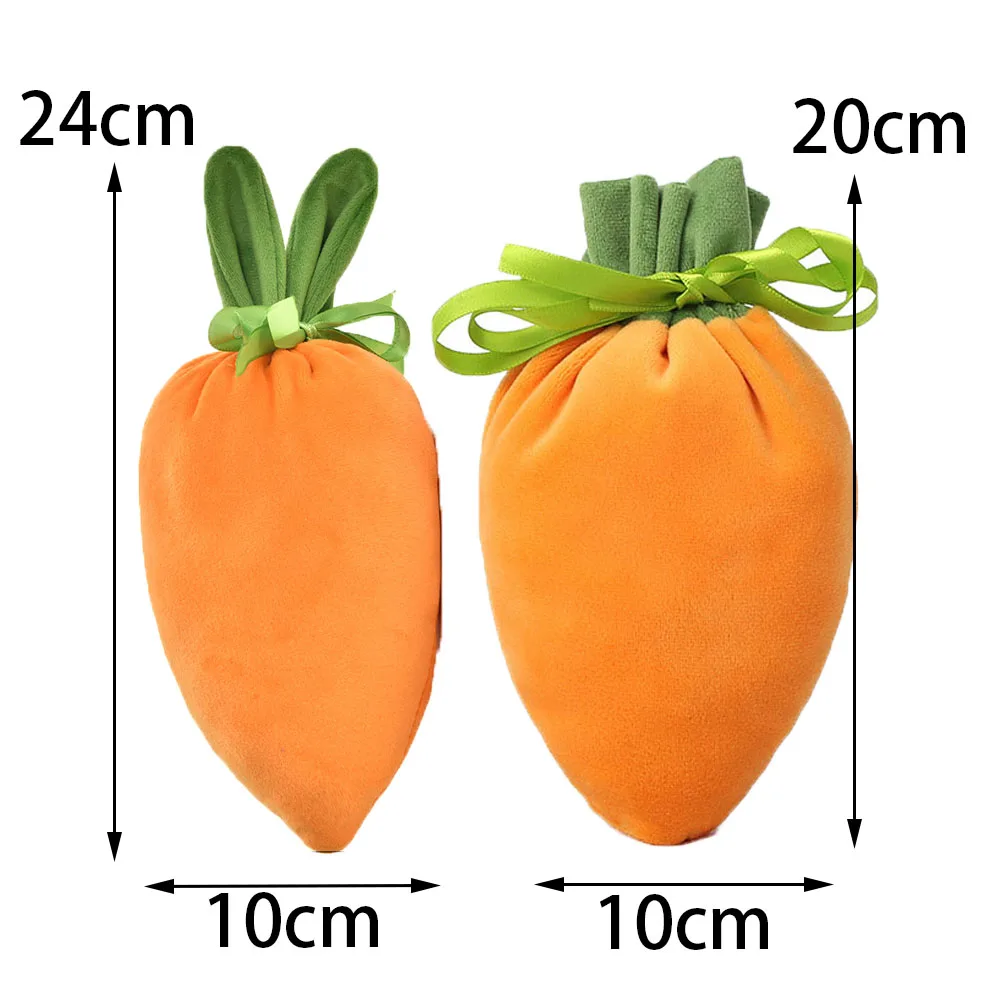 1/5/10pcs Velvet Gift Bag Easter Carrot Velvet Jewelry Basket Easter Rabbit Ear Candy Bags With Drawstring For Party Supplies