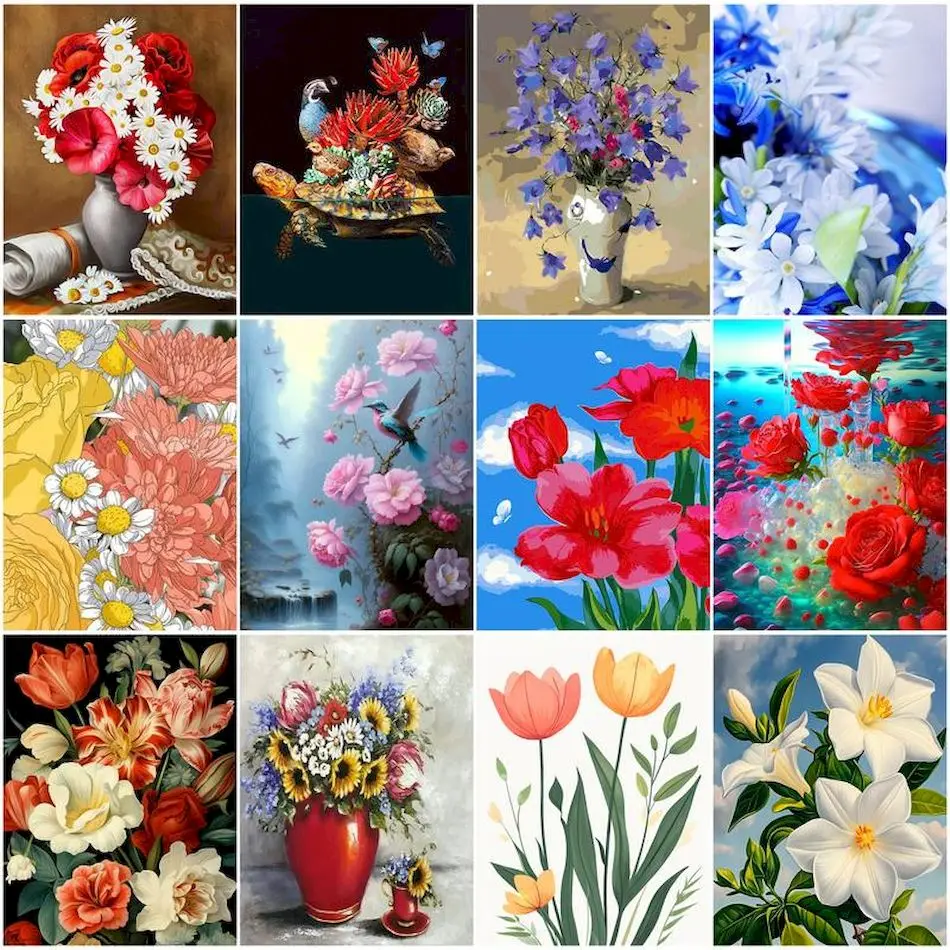 

RUOPOTY Diy Oil Painting By Numbers Flowers Wall Art Picture hobby With Frame For Handiwork Watercolor Wall Decoration For Home