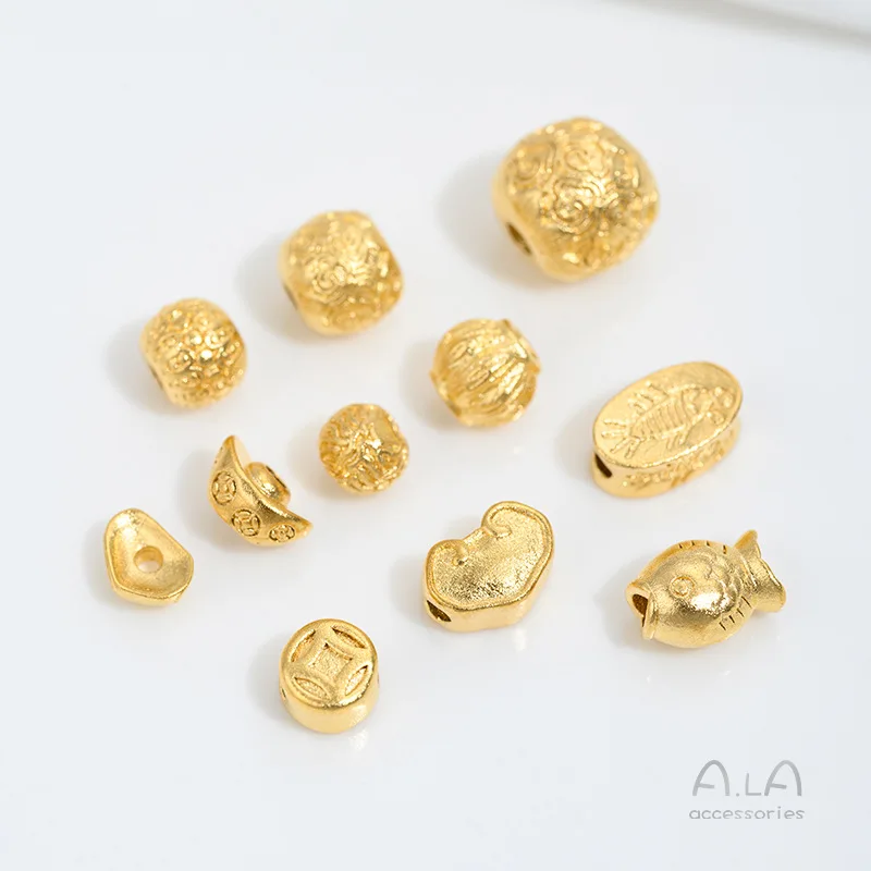 Vietnam Sand Gold Broken Gold Copper Coin Ingot Lantern Beads Vintage Pattern Old Beads Small Fish Spacer Beads Jewelry Accessor