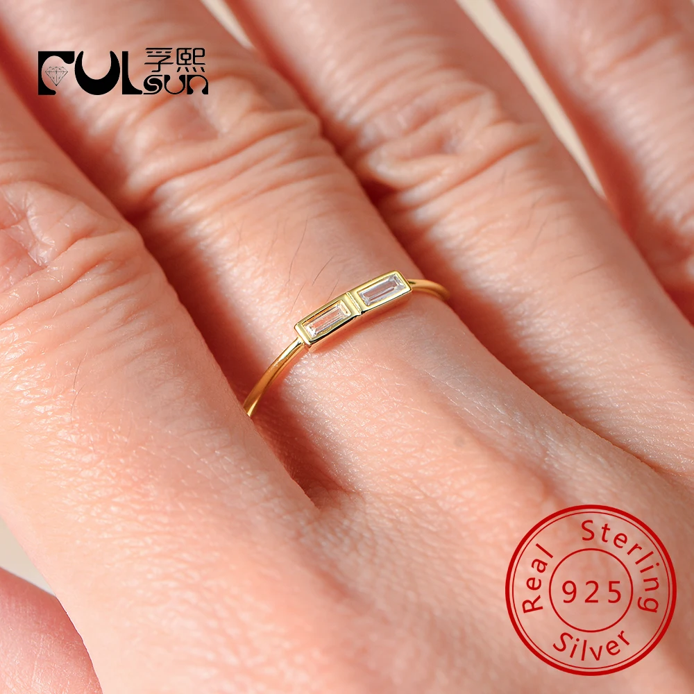 

Дизайнерское кольцо Jewelri с двойным багетным цирконом и бриллиантом, двойное повседневное кольцо из стерлингового серебра 925 пробы для женщин