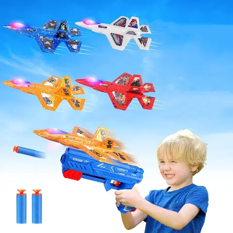 7.4" F-35 Foam Airplane Launcher Toy Catapult Plane with Soft Bullet Gun for Kids Outdoor Aircraft Flying Toys Birthday Gifts