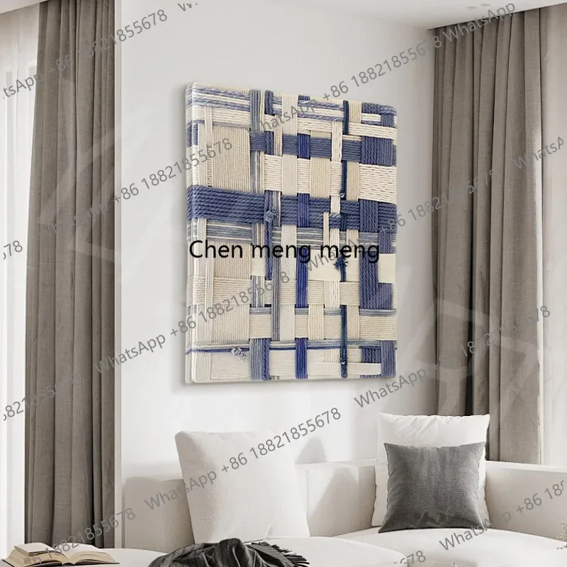 A50 Modern simple blue and white abstract hand-woven rope art decoration painting living room high-end sense