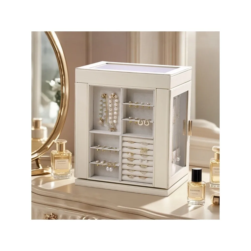 

Jewelry box with rotating window, multi-layered necklace jewelry box, earrings, earrings, rings, jewelry storage box