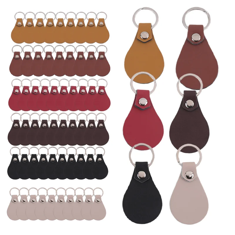 

AT84-60 шт. комплект брелоков из искусственной кожи, кожаные брелоки для ключей, заготовки с заклепками и кольцами для ключей, кожаный брелок для DIY лазерной гравировки