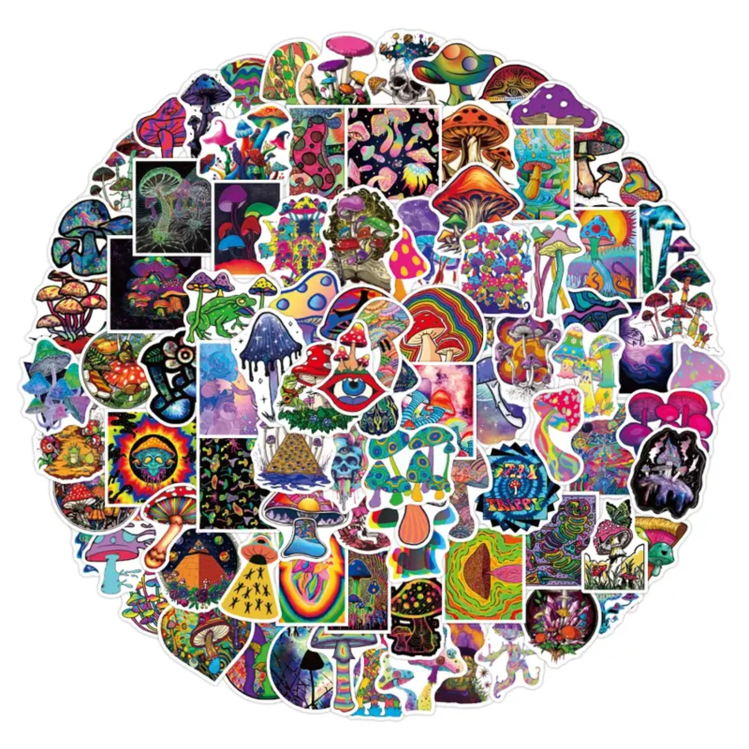 100PCS Fantasy Mushroom Sticker Funny Sticker For Polyethylene Waterproof Luggage Helmet Laptop Decorative Sticker