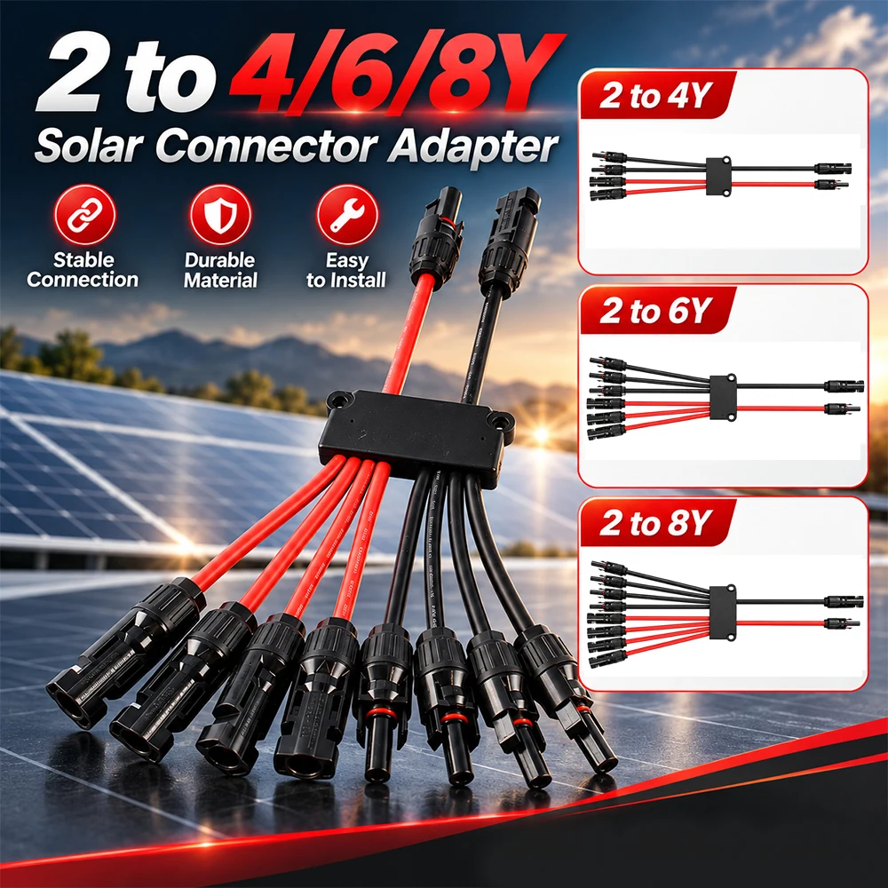 Solar Parallel Connectors 2 To 4/6/8 Y Branch 10AWG Solar Panel Branch Extender Solar Cable Splitter for Parallel Connection