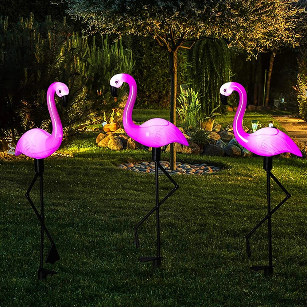 Flamingo Garden Solar Lights Waterproof Solar Powered Outdoor Decorative Lawn Pink Lights for Pathway Lawn Yard Landscape Path