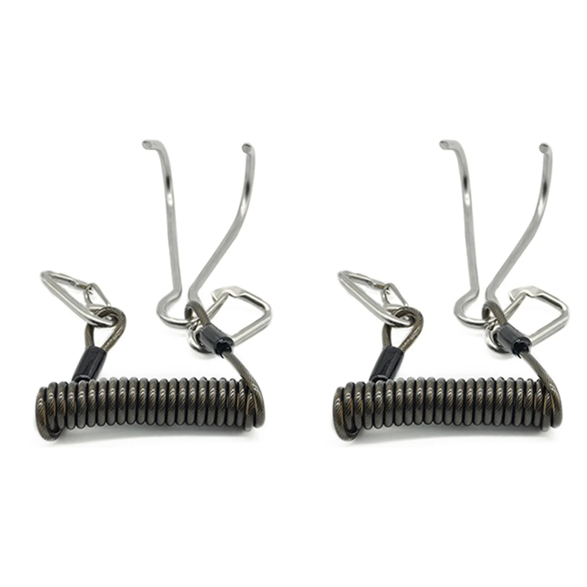 2X Double Dive Reef Rafting Hook Stainless Steel Reef Hook Spiral Coil Spring Cord Dive Accessory - Black