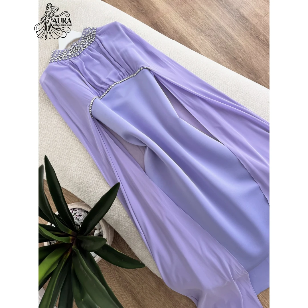 

Aura Round Neck Muslim Evening Dresses Luxury Women's Elegant Party Dress Custom Made A Word Beading Prom Dress 2026 Woman Day