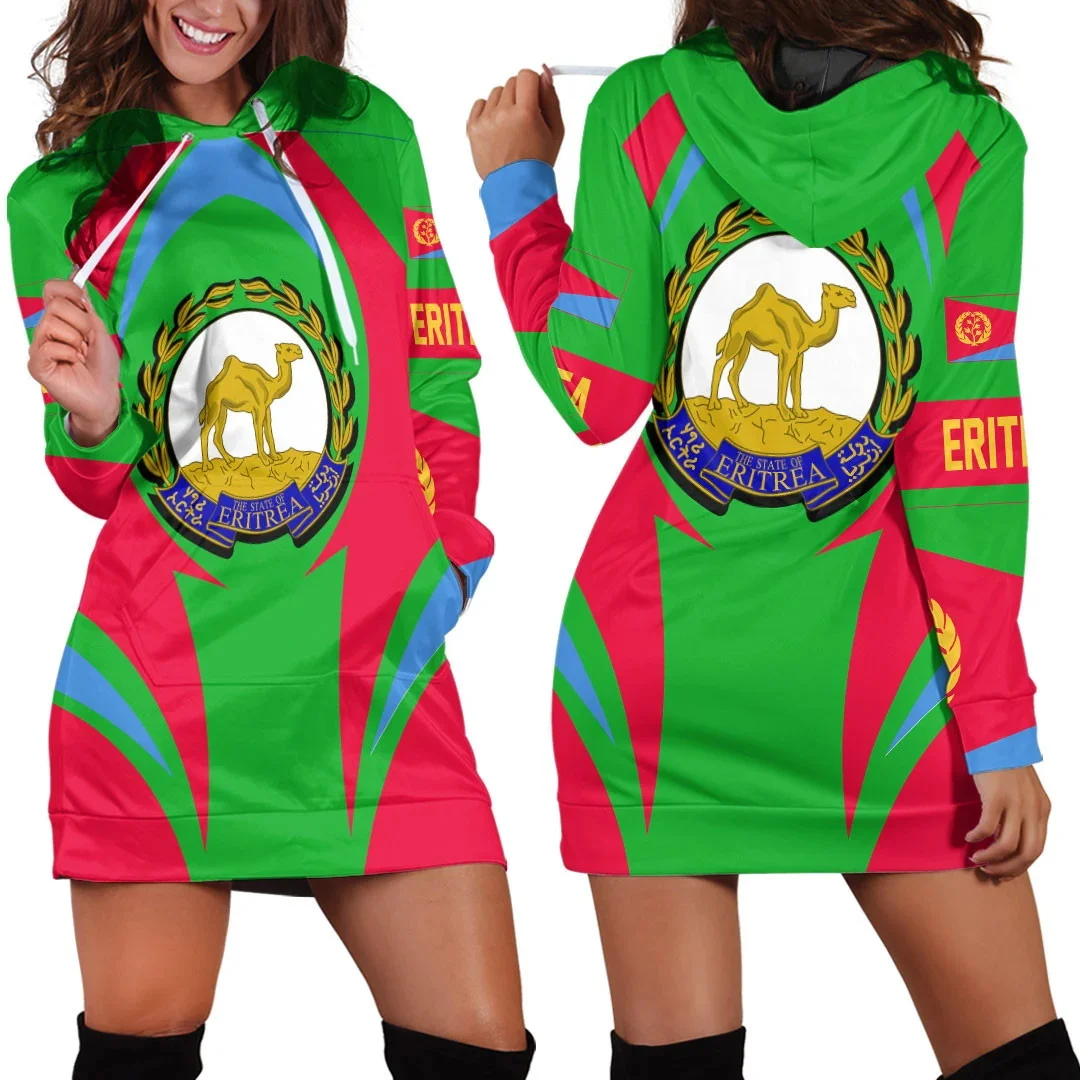 

PLstar Cosmos Eritrea Coat Of Arms 3D All Over Printed Women's Hoodie Dress Autumn Casual Female Hooded Pullover Dress LMNQ10