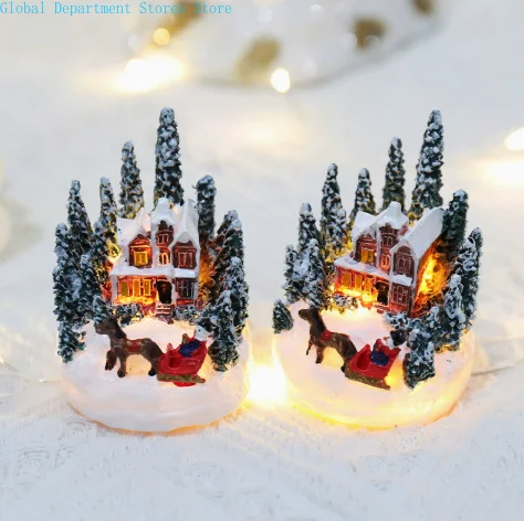 Animated Christmas Village Flying Sleigh with Rotating Santa Figurines Musical Light-Up Holiday Decorations Accessory