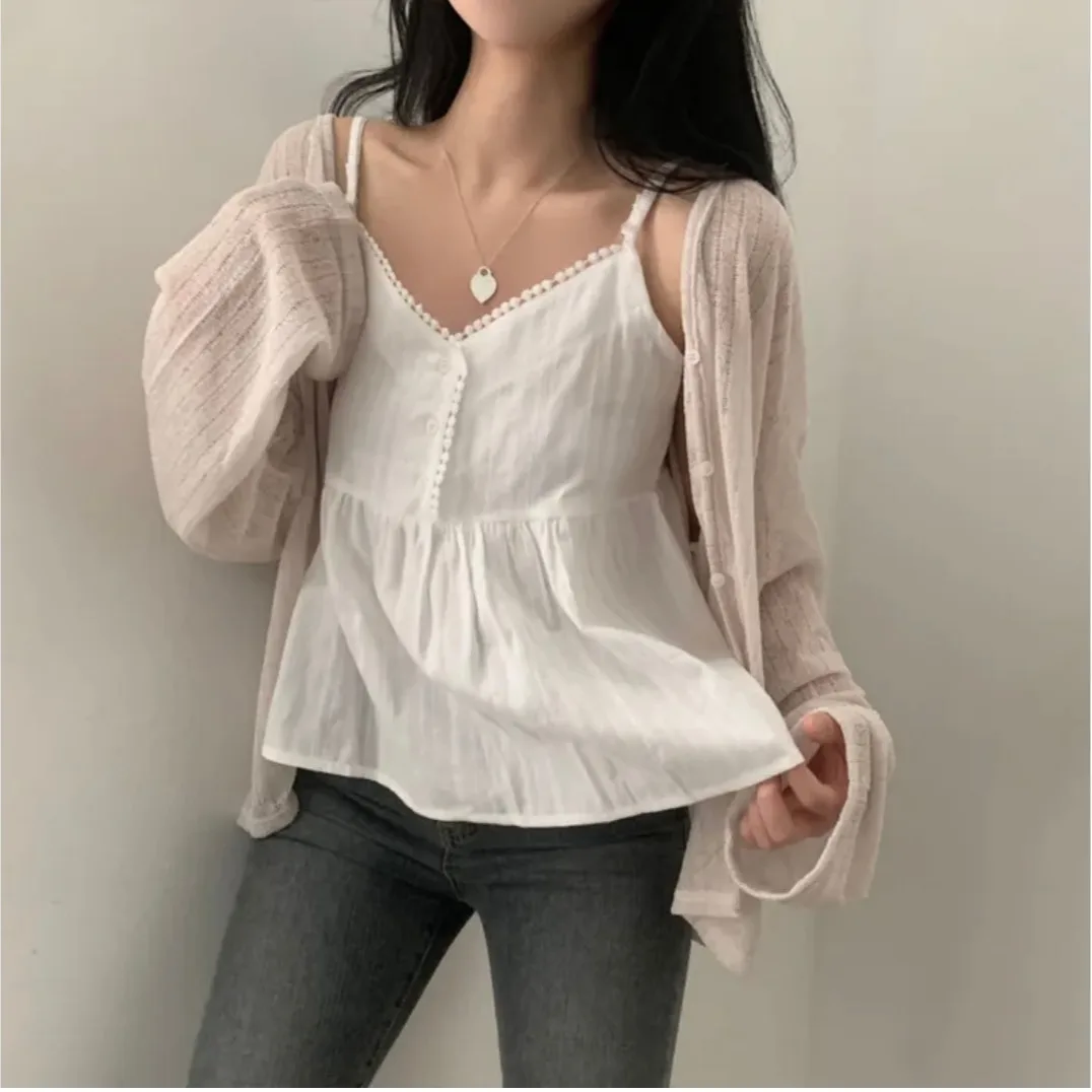 Korean Series Chic Pure Desire New Pure Cotton Small Cami Women Younger Solid All-Matching Girl Top