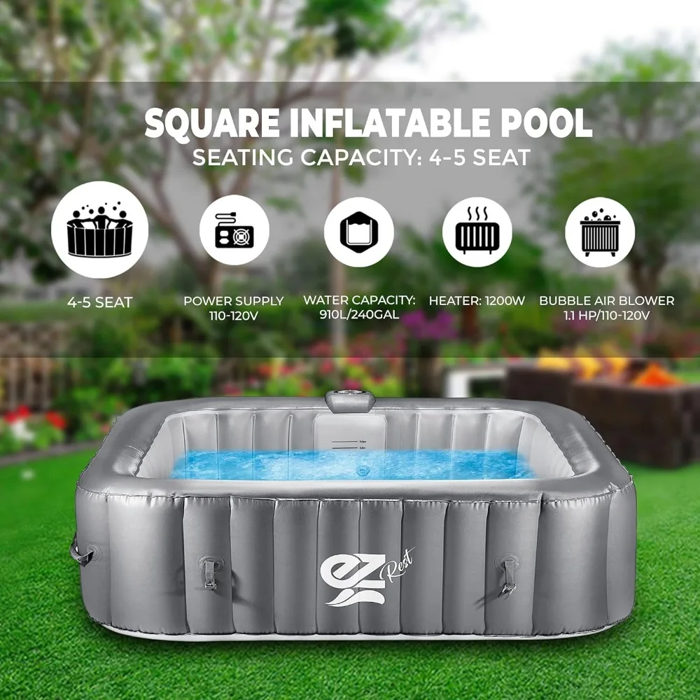 

Filter Pump Inflatable Swimming Pool for the Whole Family Cover Above Ground Pool Inflatables LED Lights and Remote Control Tub