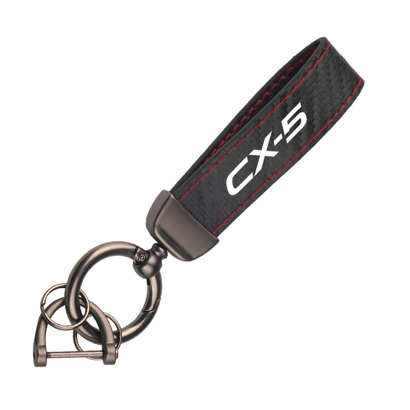 Leather Carbon Fiber Car Ring Keychain Trinket Zinc Alloy Keyrings Rotate 360 Degrees For Mazda CX5 CX-5 Auto Accessories