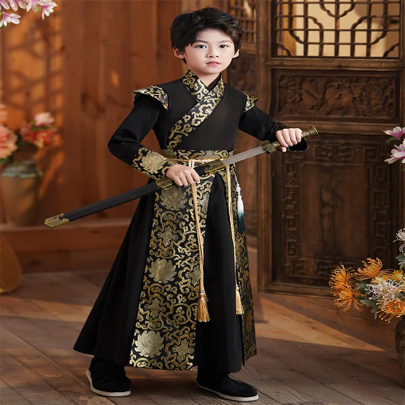 Child Chinese Traditional Knight-Errant Style Improved Hanfu Stage Costume Boy Fashion Handsome High Quality Tang Suit