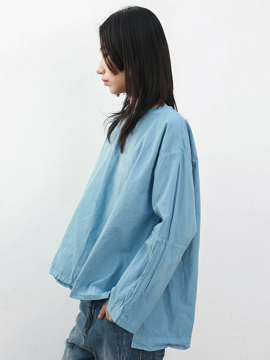 

Loose Fit round Ne T-irt l Paper Feel Irregular ape Cotton Ladies Casual Sle Nine Sve Length Regular Length