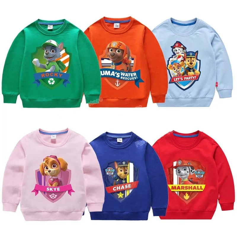 Paw Patrol Print Kids Sweatshirts Cartoon Children Hoodies Funny Autumn Spring Baby Pullover Outwear Tops Girls Boys Clothes