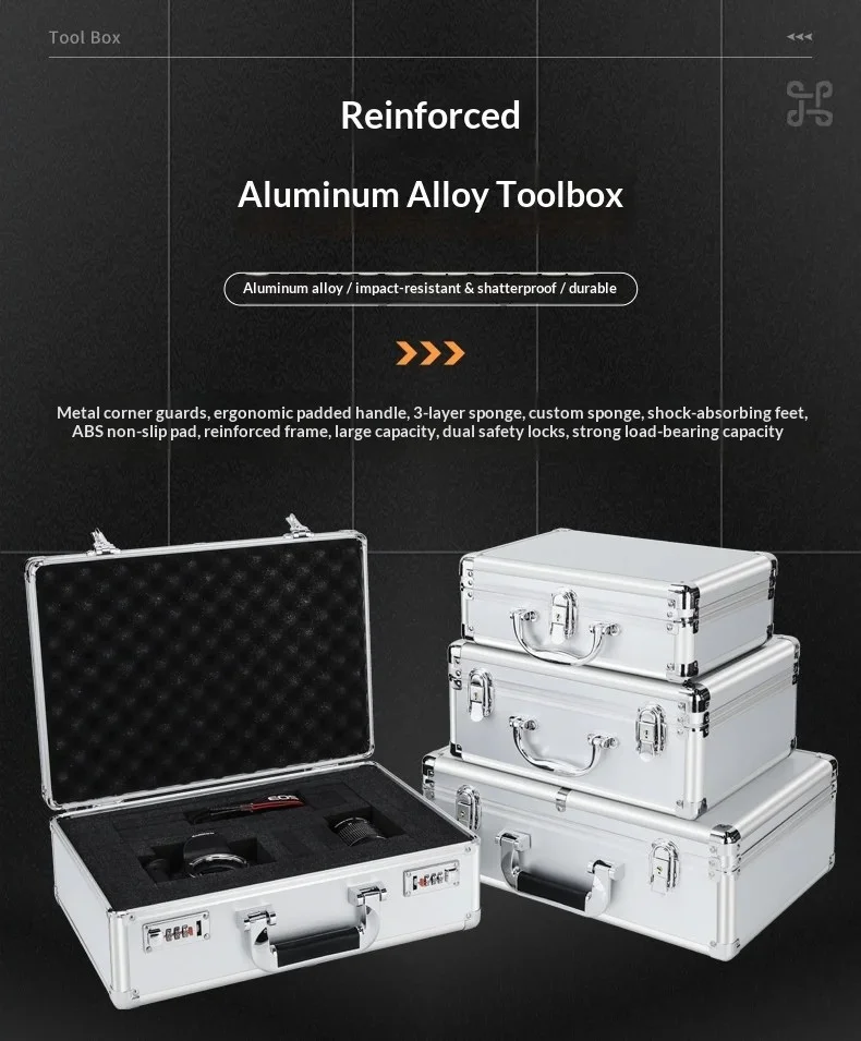 Aluminum Alloy Password Lock Tool Case Portable Safe Box With Sponge Lining S/M/L 3 Size