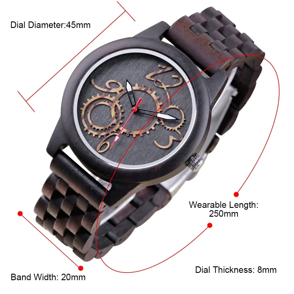 New Gear Pattern Design Wooden Quartz Men's Watch Street Casual Fashion Men's Accessory Watch