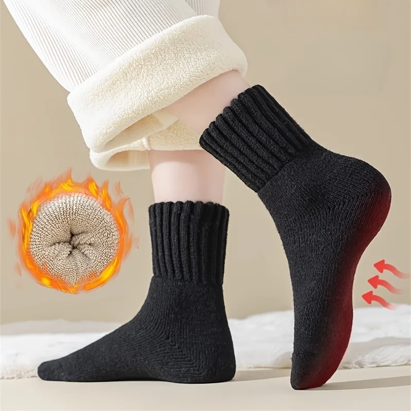 1/5 زوج من الشتاء سميكة أفخم المرأة منتصف أنبوب جوارب من الصوف. الكورية بسيطة بلون دافئ وناعم الثلوج الجوارب المنزل جوارب يمكن السير بها على الأرض