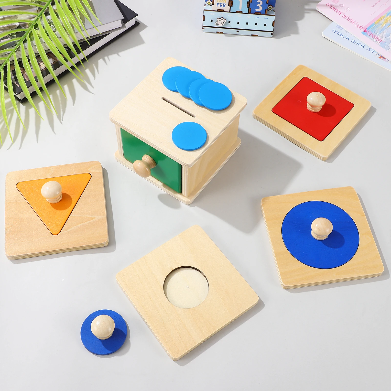 2 conjunto de caixa de moedas de painel geométrico de madeira montessori criança brinquedos educativos do bebê conjunto quebra-cabeças forma cor aprendizagem ocupado placa madeira