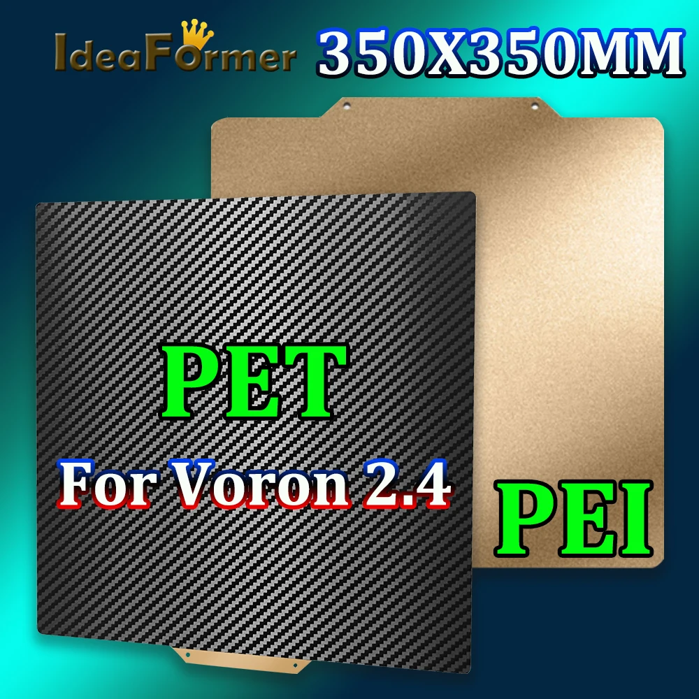 350x350mm For Voron 2.4 Flexible Build Plate Removal Spring Steel PEI Sheet for FYSETC Voron 2.4 3D Printer Magnetic PET Sheet