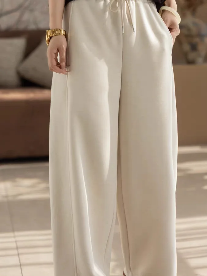 Verdikte artistieke broek met rechte pijpen Dames losse veelzijdige woon-werkverkeer Retro kleur Casual broek Hoge taille Rechte snit